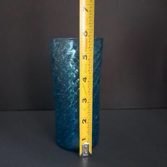 SOLD Hand Blown Blue Bubble Glass Tumbler 5 5/8" Swirl Optic Drinkware Art Glass - Picture 5 of 7